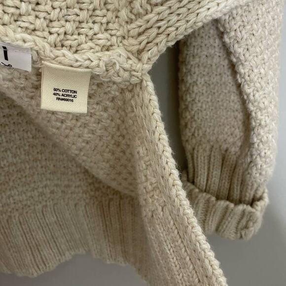 Ruff Hewn Sweater Jacket Cable Knit Zip Up Mock Neck Long Sleeve Cream PL Granny - Picture 8 of 12